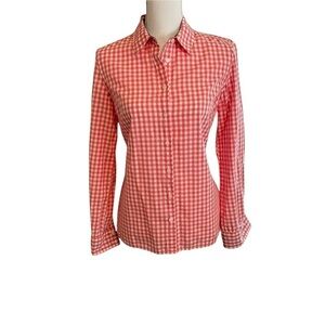 Tommy Hilfiger Coral and White Gingham Button Down Shirt Long Sleeve Classic. 12